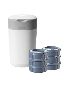Tommee Tippee Sangenic Twist & Click Nappy Disposable Bin Starter Kit Cotton White Bin With 6 Refills Eco Friendlier