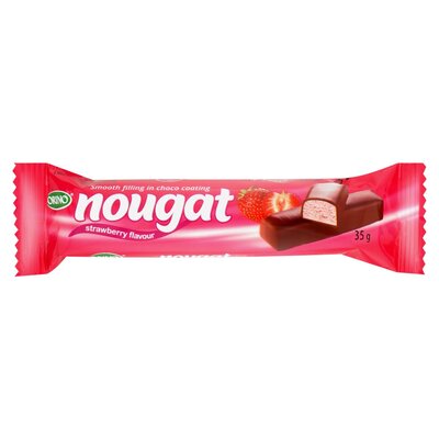 Orino Strawberry Flavoured Choco Coated Nougat 35g