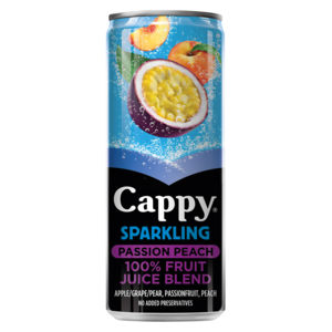 Cappy Sparkling Passion Peach Flavoured Fruit Juice Can 330ml