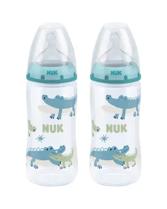 Nuk Temperature Control Bottle 300ml With Size 2 Silicone Teat 6-18m Twin Pack - Boy